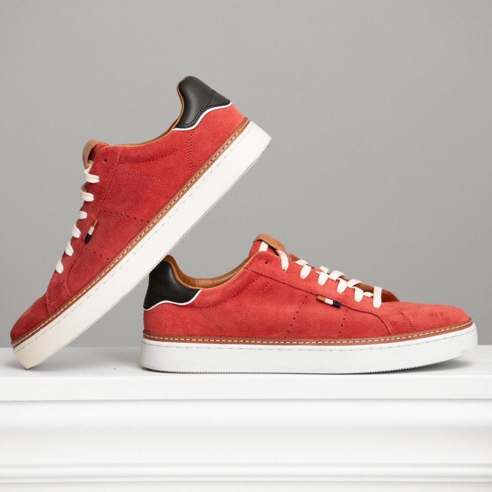 Allen Edmonds Courtside Mens 8 Red Suede Low Top Luxury Sneakers Smart Casual